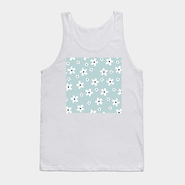 Summer Boho Blue White Daisy Flowers Tank Top by NdesignTrend